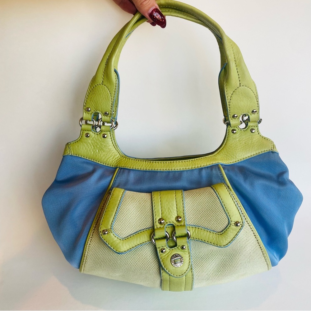 Cole Haan Megan Handbag Green Blue Cream Leather Purse Small